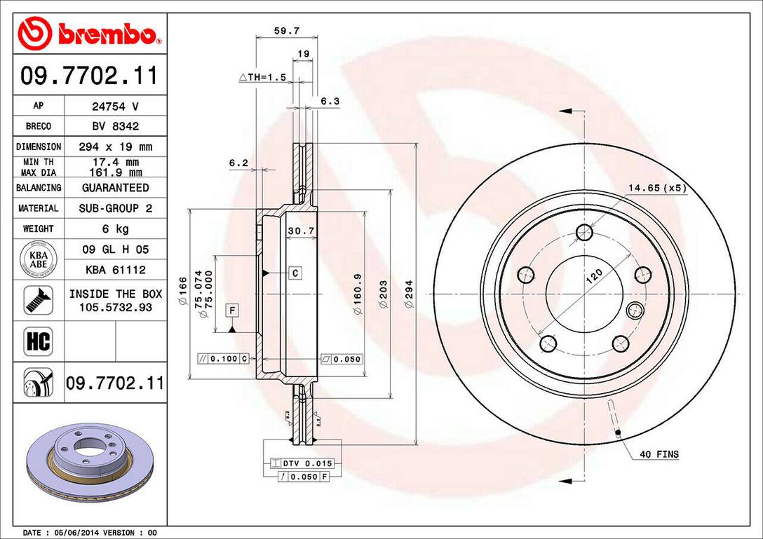 BMW Brembo Disc Brake Rotor - Rear (294mm) 34216864056